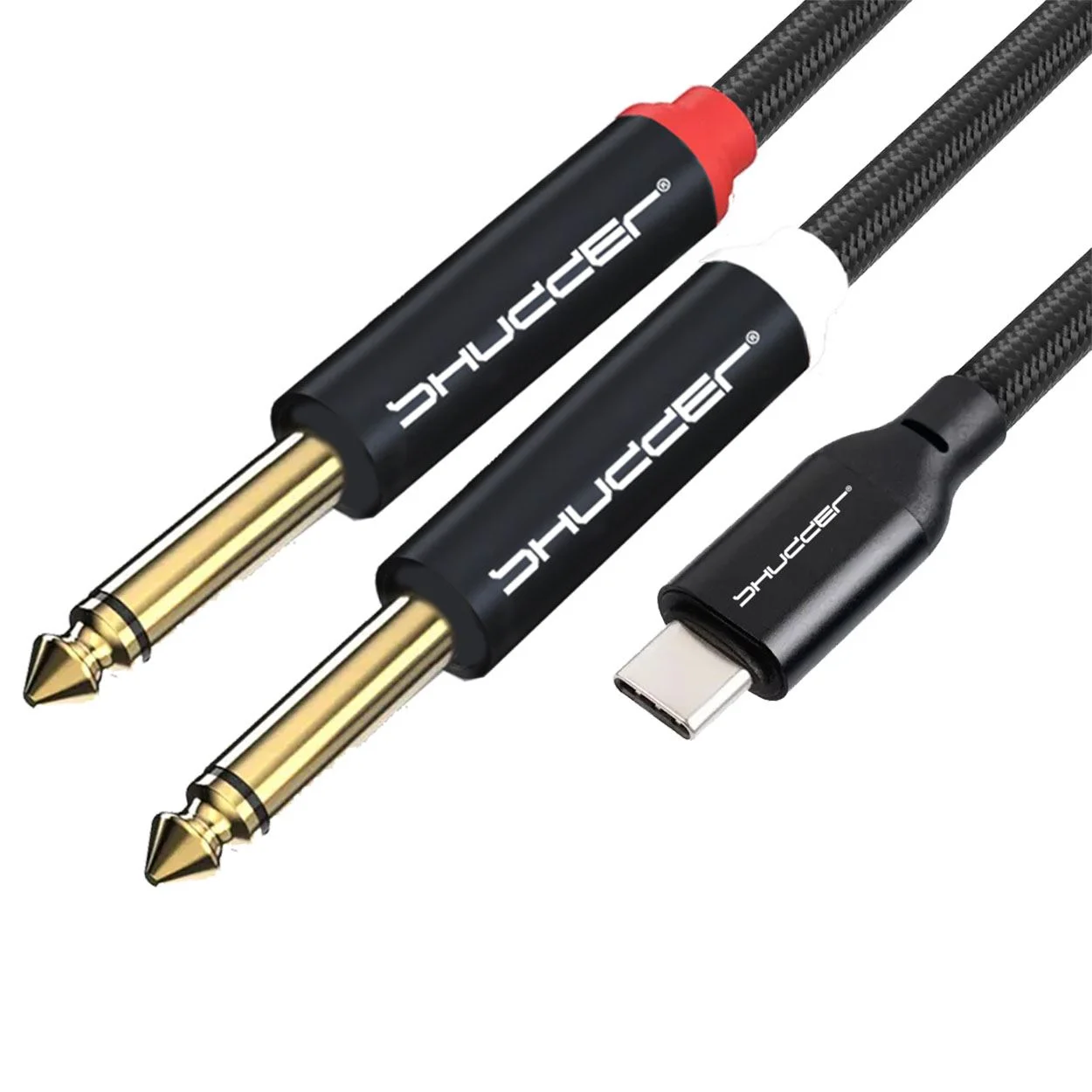 Kabel wtyk USB-C - wtyk Jack 6.3mm L+R stereo 1.5m Shudder PREMIUM USB - C - 2x duży Jack 6.3mm