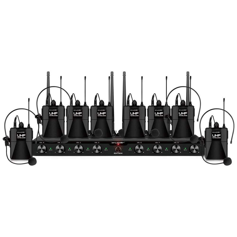 Mikrofony bezprzewodowe 8 kanałowe Shudder SDR1084 8 mikroportów typu bodypack z akcesoriami