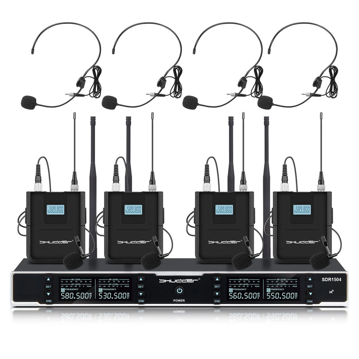 Mikrofony bezprzewodowe Shudder SDR1504 V.2 4 mikroporty typu bodypack z akcesoriami